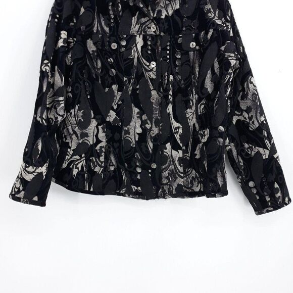 Vtg 80's‎ Chico's Blazer Jacket Shacket Jacquard Tapestry Abstract Black Size 2 - Picture 3 of 8
